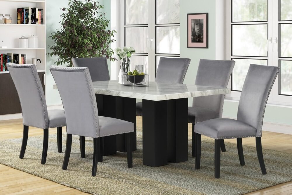 1220grey-dining-set_orig.jpg A1220 Gray - (FAUX MARBLE) Dining Table + 6 Chair Set