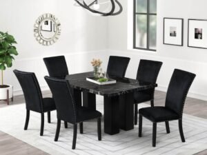 1220 Onyx - (FAUX MARBLE) Dining Table + 6 Chair Set
