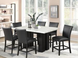 2220publack_orig.jpg A2220 PU - (FAUX MARBLE) Counter Height Table + 6 Chair Set