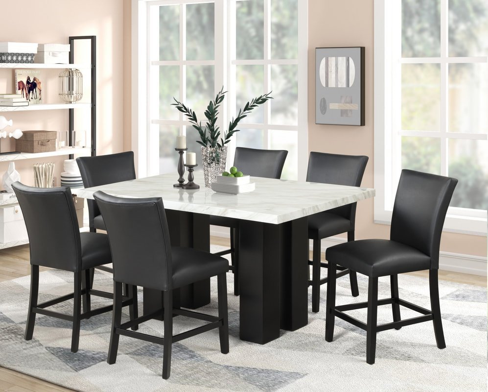 2220publack_orig.jpg A2220 PU - (FAUX MARBLE) Counter Height Table + 6 Chair Set
