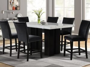 2220 Black - (FAUX MARBLE) Counter Height Table + 6 Chair Set