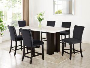 Finley Black - (GENUINE MARBLE) Counter Height Table & 6 Chairs