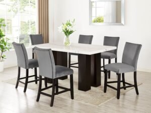 Finley Grey - (GENUINE MARBLE) Counter Height Table & 6 Chairs