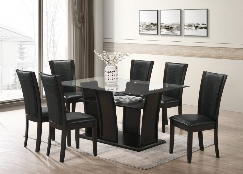 florida-crocodile-black-1-6_orig.jpg Florida - Black Dining Table + 6 Chair Set