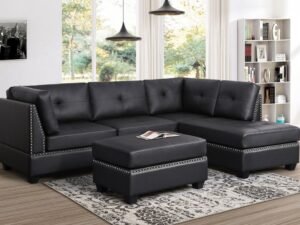 Sienna Sectional + Ottoman Set (Black Leather)