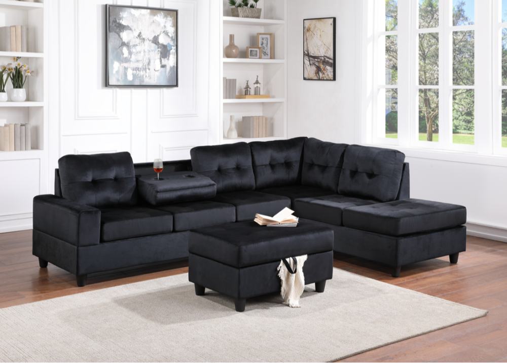 0095 20height black velvet sectional