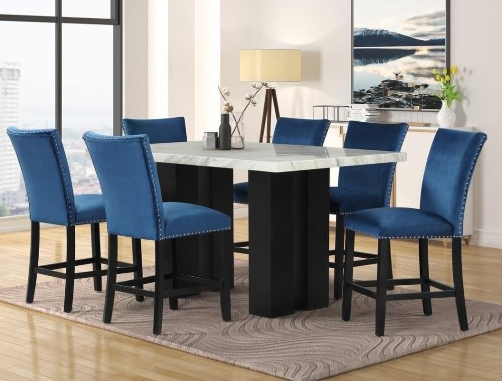 0100Faux marble blue (mesa alta) set de 6 sillas